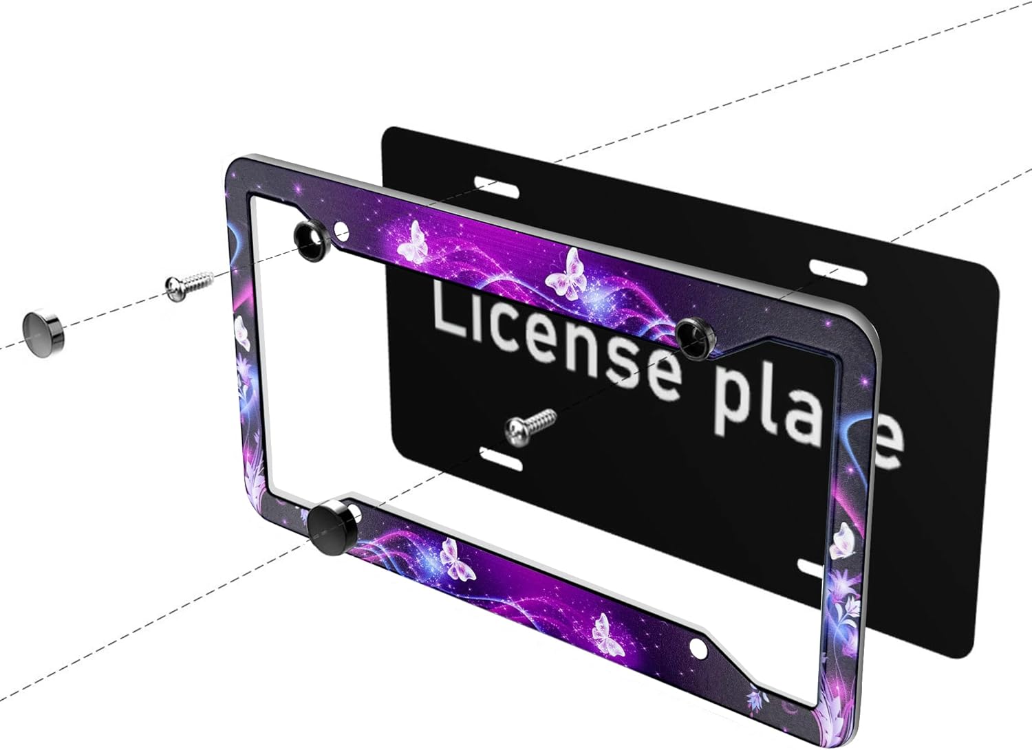 Butterfly License Plate Frame Cover Universal US Car Plate Holder Tag Accessories Decor for Women Man 2 Pack with Screw 12.3 x 6.3 Inch